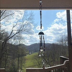 Hanging Handmade Crystal and Bead Sun Catcher in Beige Blue and Clear